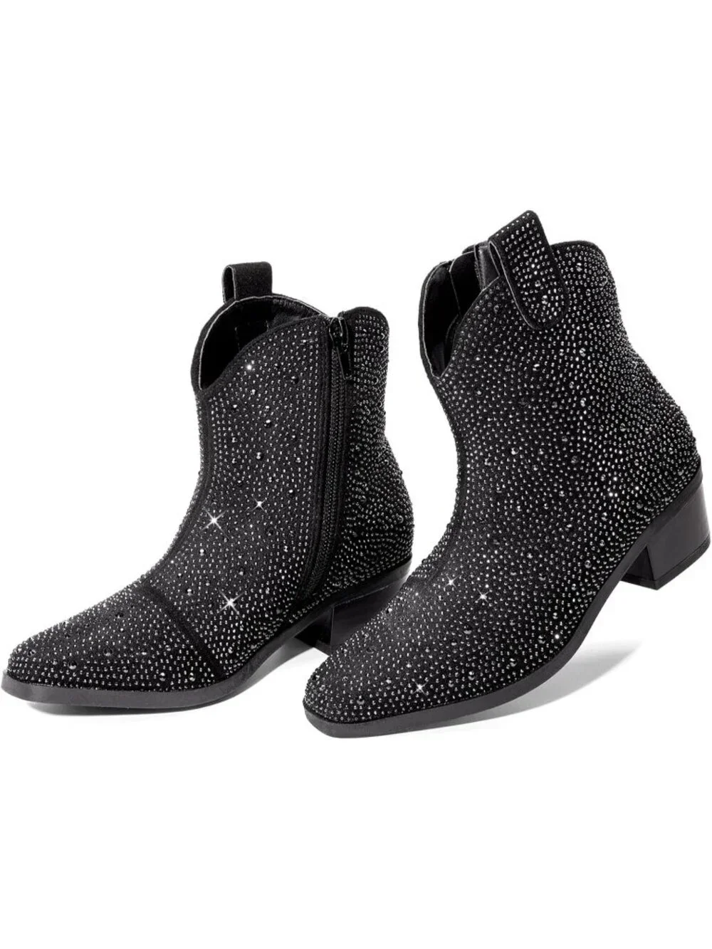 Women's Black Rhinestone Halloween Size Zipper Non-Slip Cowgirl Sparkle Boots